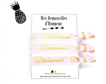 Bracelets Evjf mariage /Elastiques à cheveux demoiselles d honneur bridesmaids/ ruban evjf